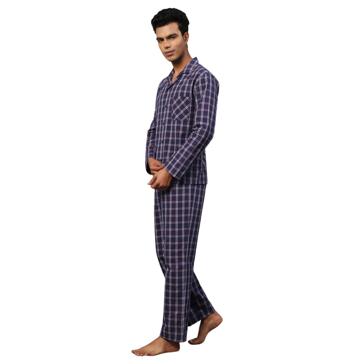 Cotton Nighwear for Men - Red and Blue Tartan checks