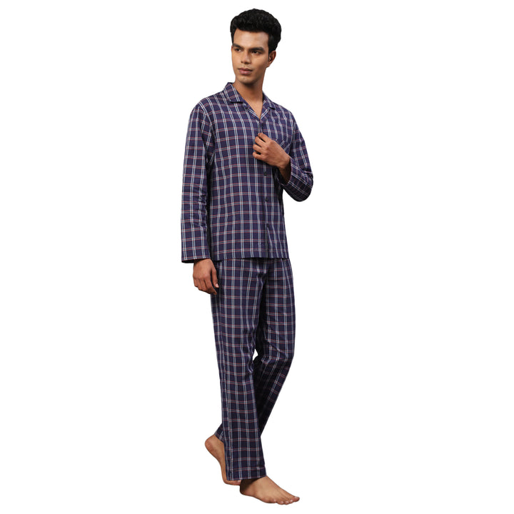 Cotton Nighwear for Men - Red and Blue Tartan checks