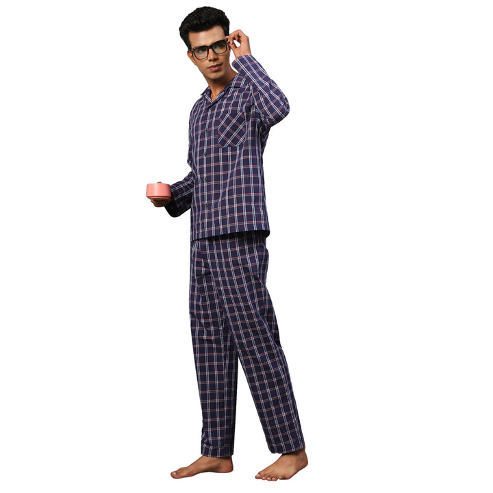 Cotton Nighwear for Men - Red and Blue Tartan checks