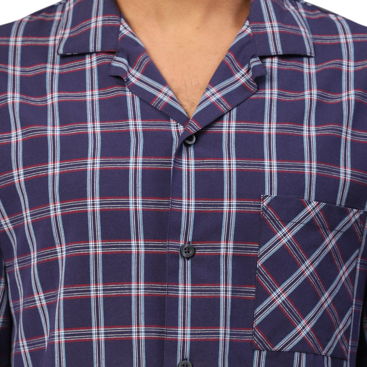 Cotton Nighwear for Men - Red and Blue Tartan checks
