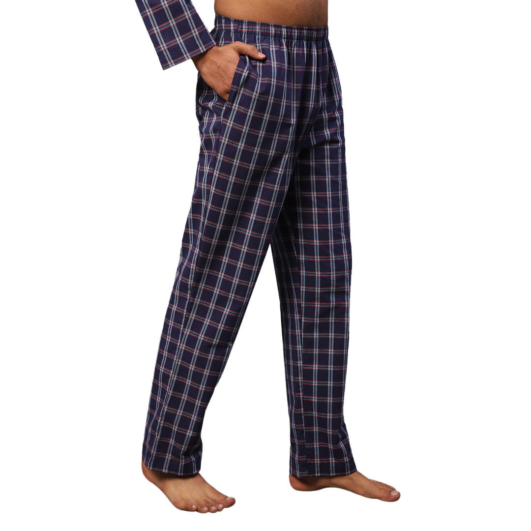 Cotton Nighwear for Men - Red and Blue Tartan checks