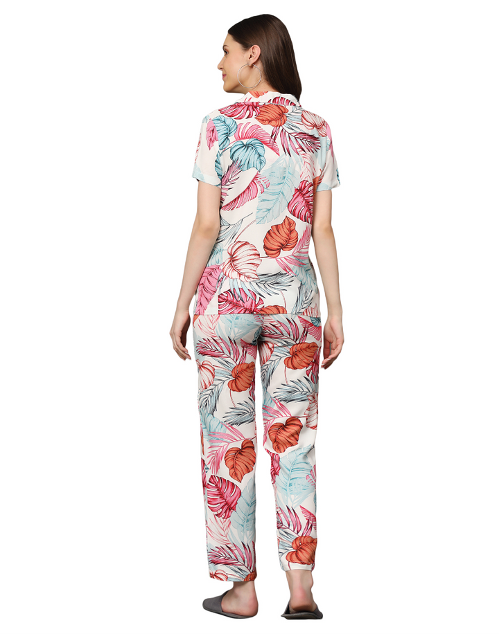 Nightwear Set - Pink Tropical Leaf Print