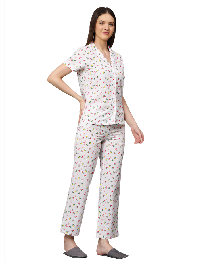 Nightwear Set - White Disty Floral Print