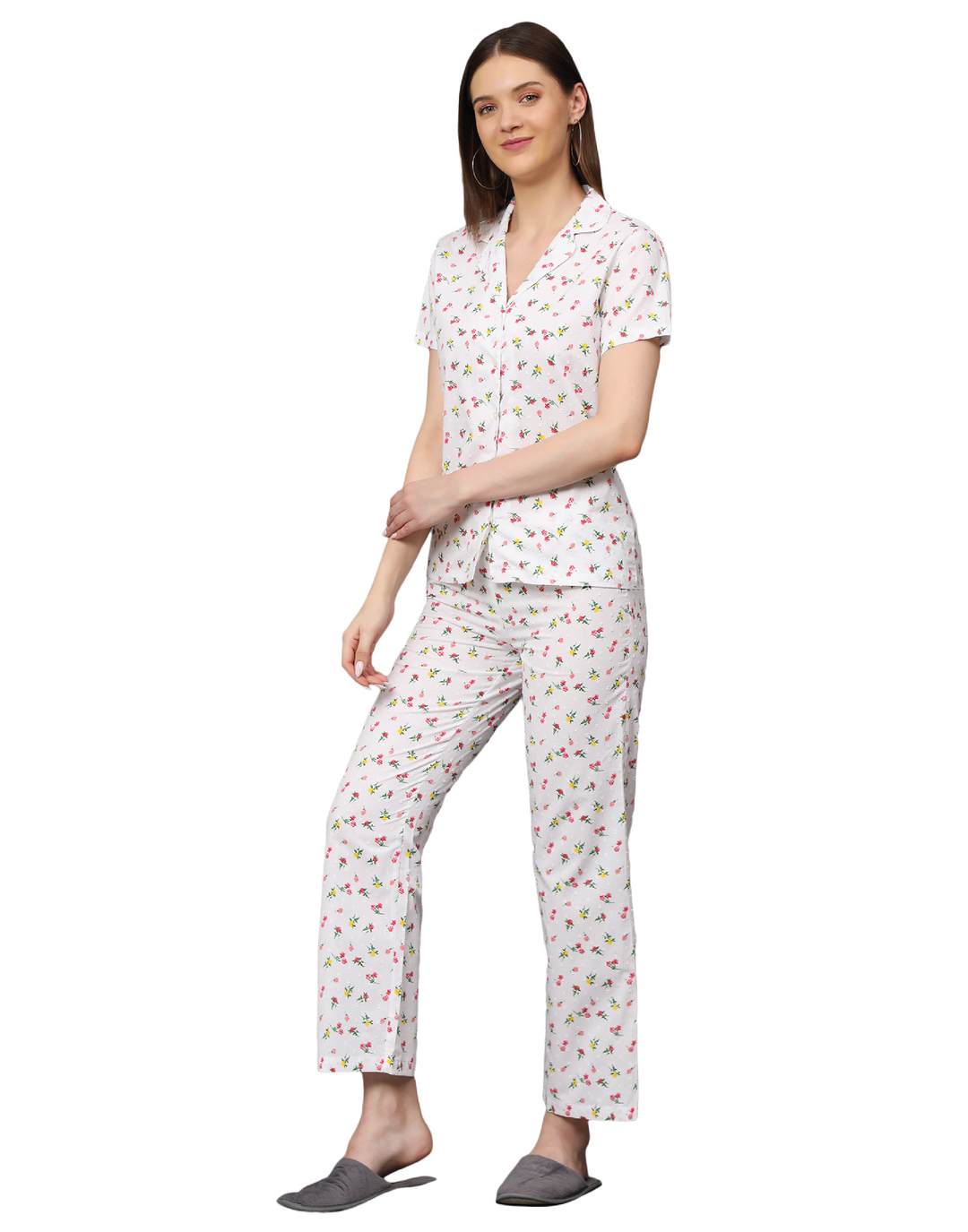 Nightwear Set - White Disty Floral Print