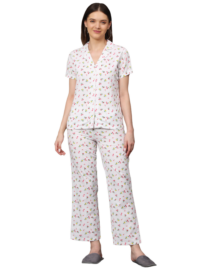 Nightwear Set - White Disty Floral Print