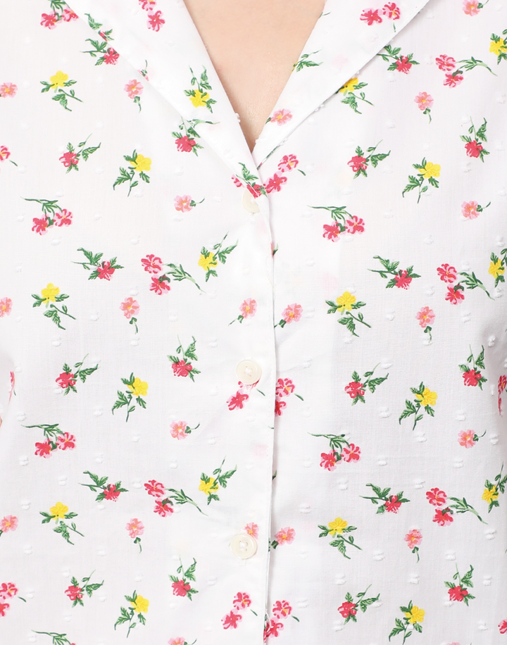 Nightwear Set - White Disty Floral Print
