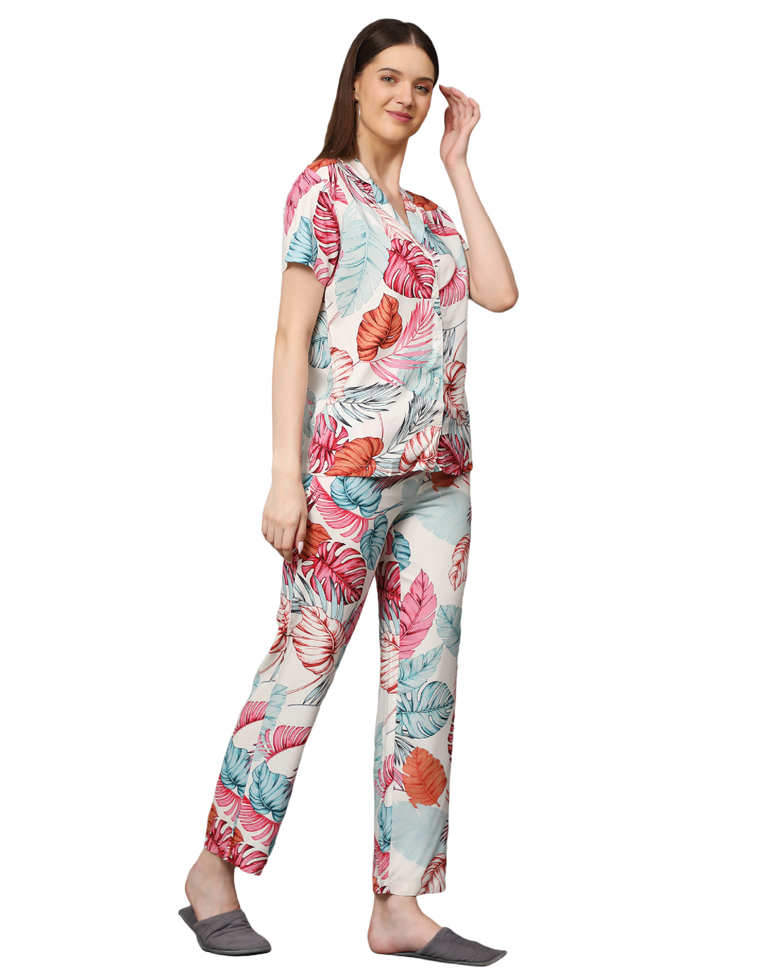 Nightwear Set - Pink Tropical Leaf Print
