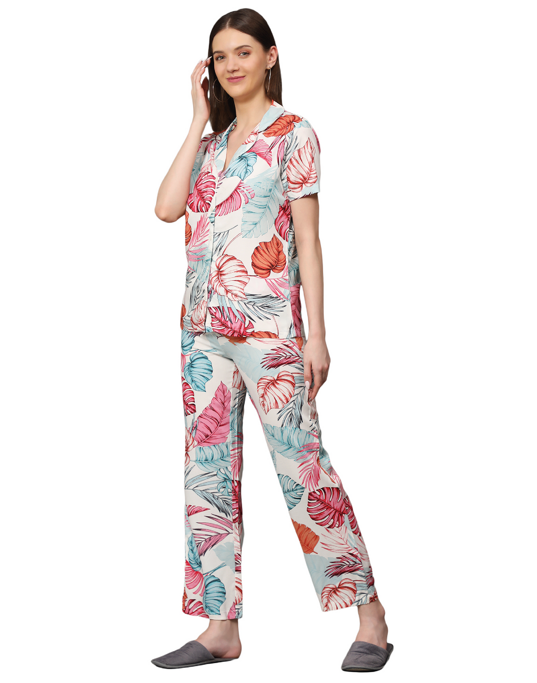 Nightwear Set - Pink Tropical Leaf Print