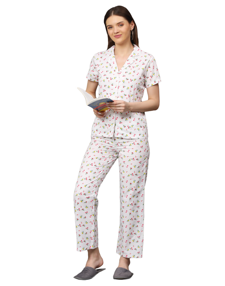 Nightwear Set - White Disty Floral Print