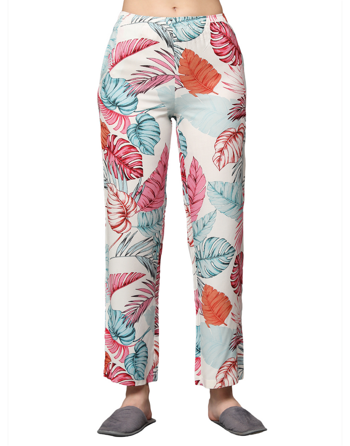 Nightwear Set - Pink Tropical Leaf Print