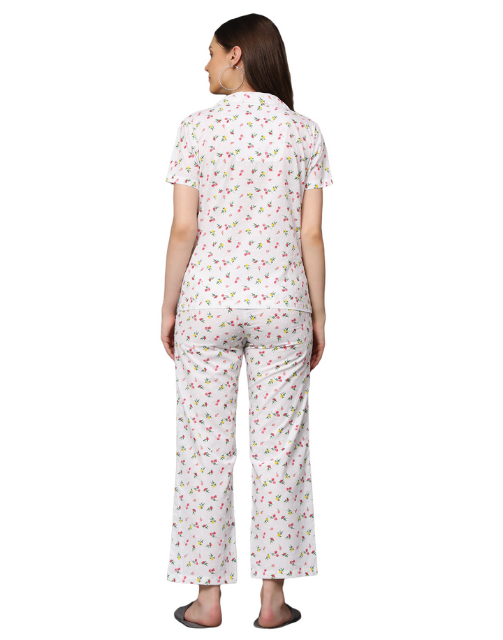 Nightwear Set - White Disty Floral Print