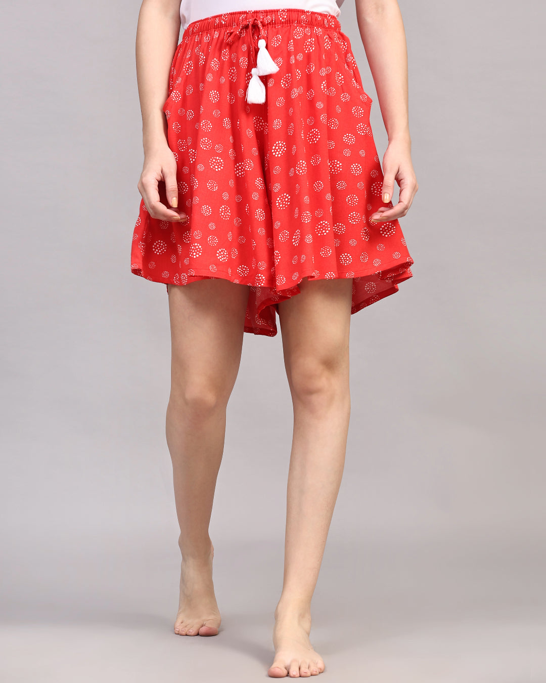 Viscose Culotte Shorts - Red Base Dot Print