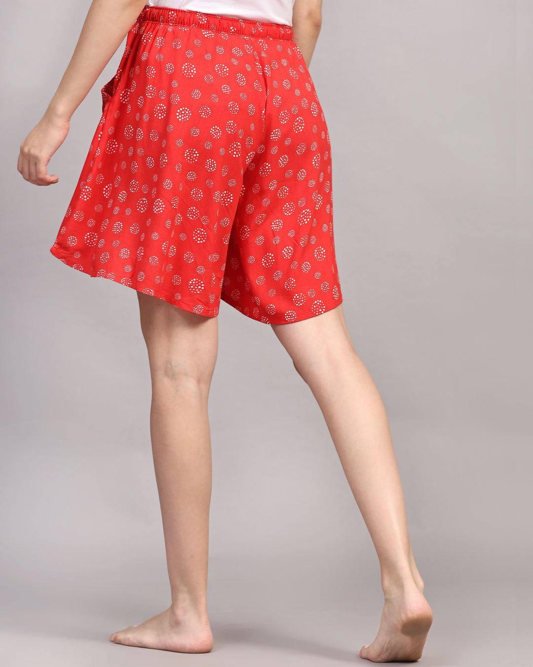 Viscose Culotte Shorts - Red Base Dot Print
