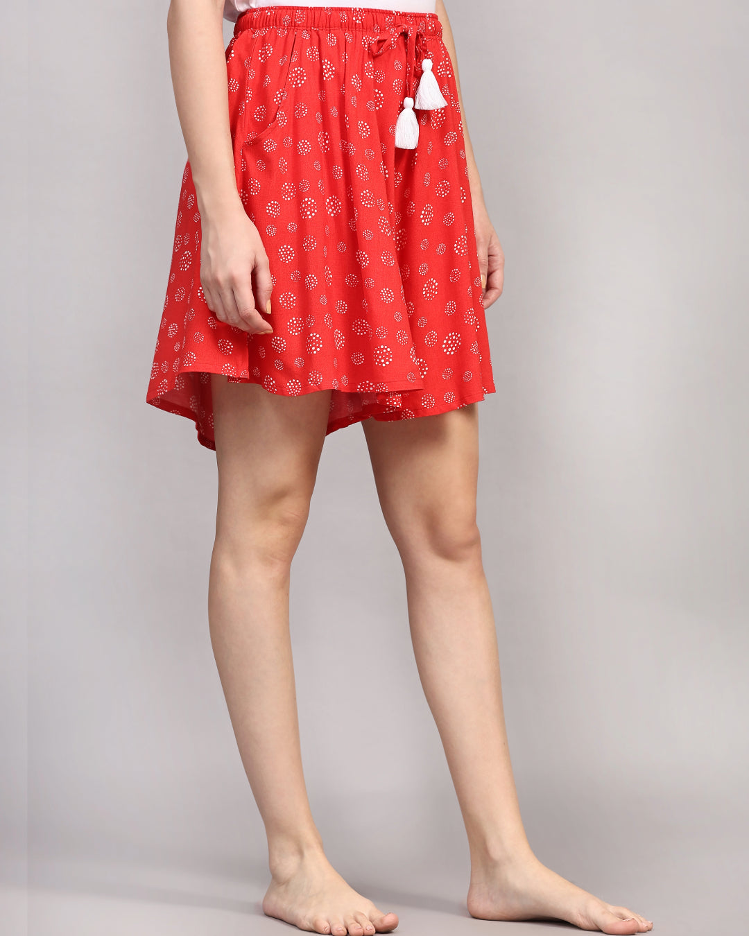Viscose Culotte Shorts - Red Base Dot Print