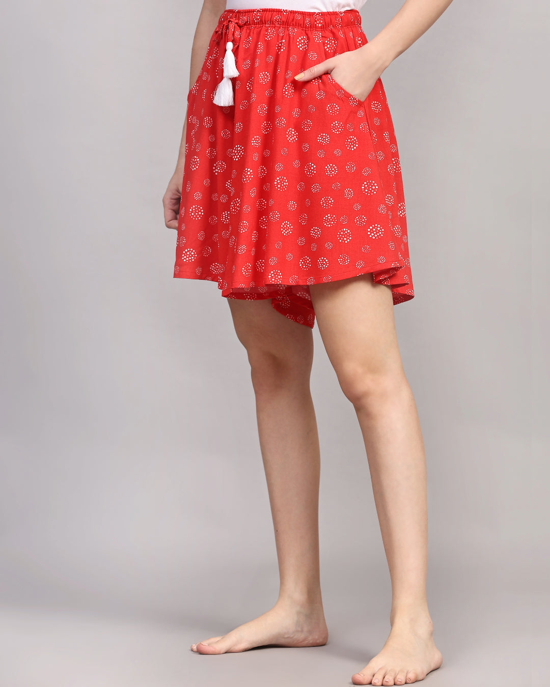 Viscose Culotte Shorts - Red Base Dot Print