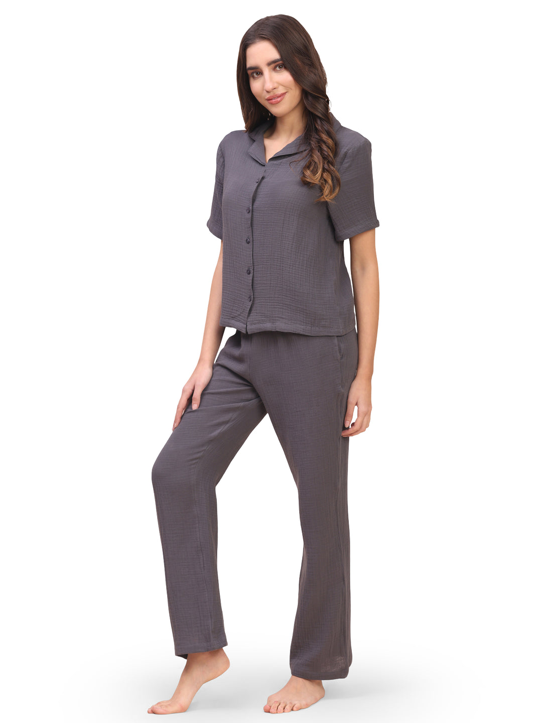 Cotton co ord set for women displayed flat – complete night suit
