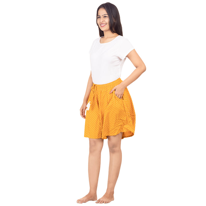 Viscose Culotte Shorts - Mustard Spot Print