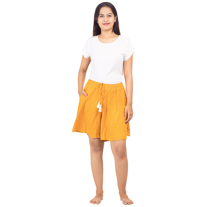 Viscose Culotte Shorts - Mustard Spot Print
