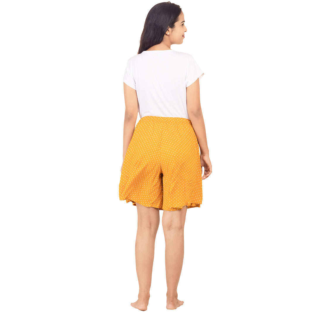Viscose Culotte Shorts - Mustard Spot Print