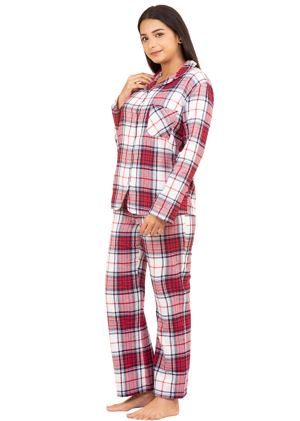 Nightwear Set - Red White Checks Traditional