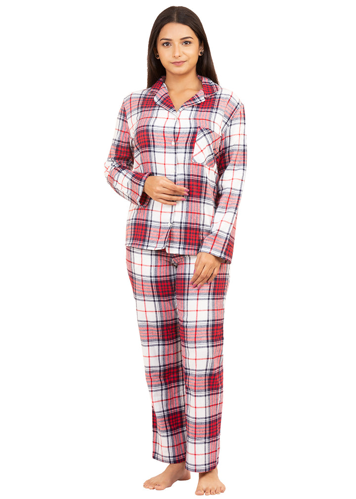 Nightwear Set - Red White Checks Traditional
