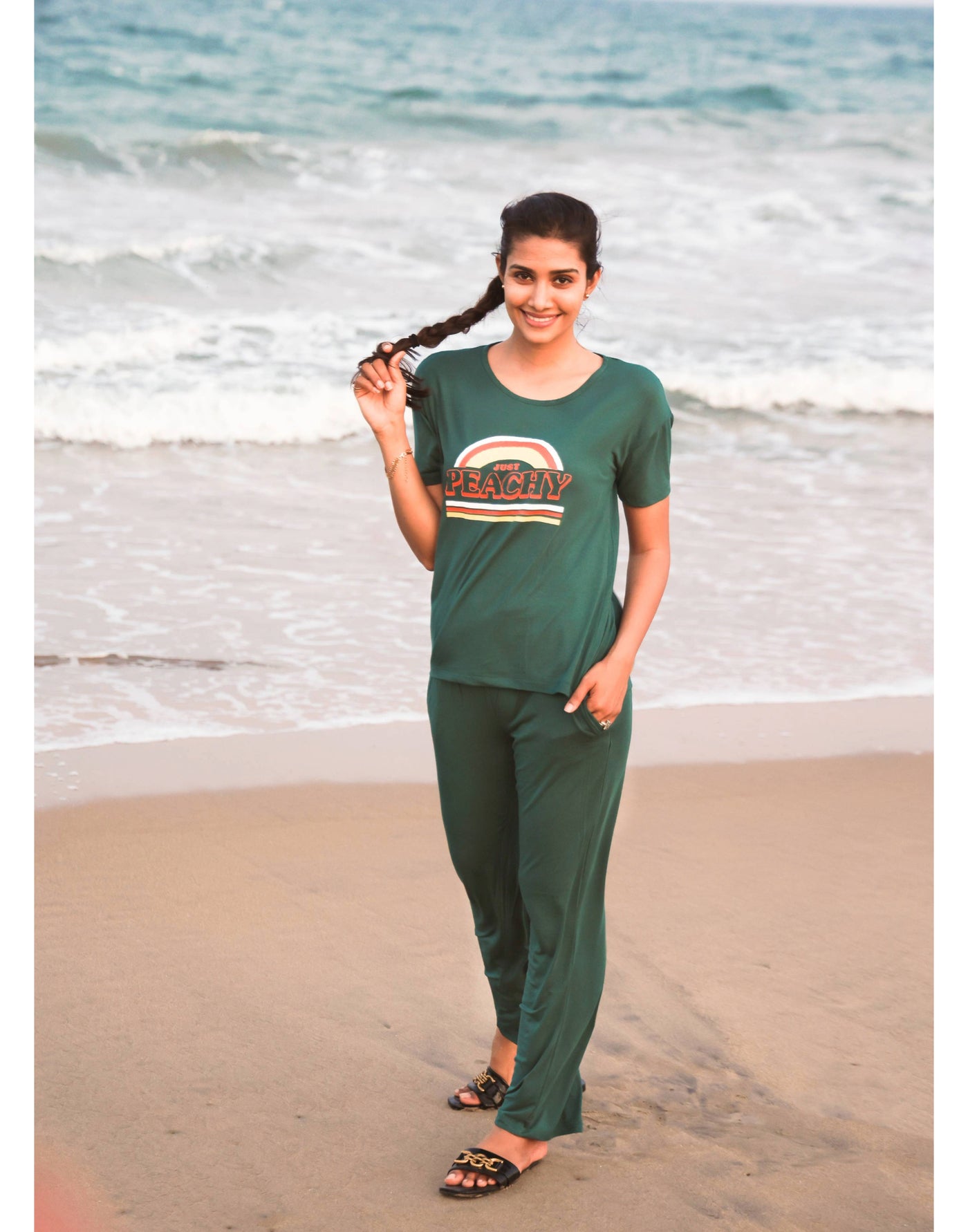 Pyjama Set for Women-Green Solid