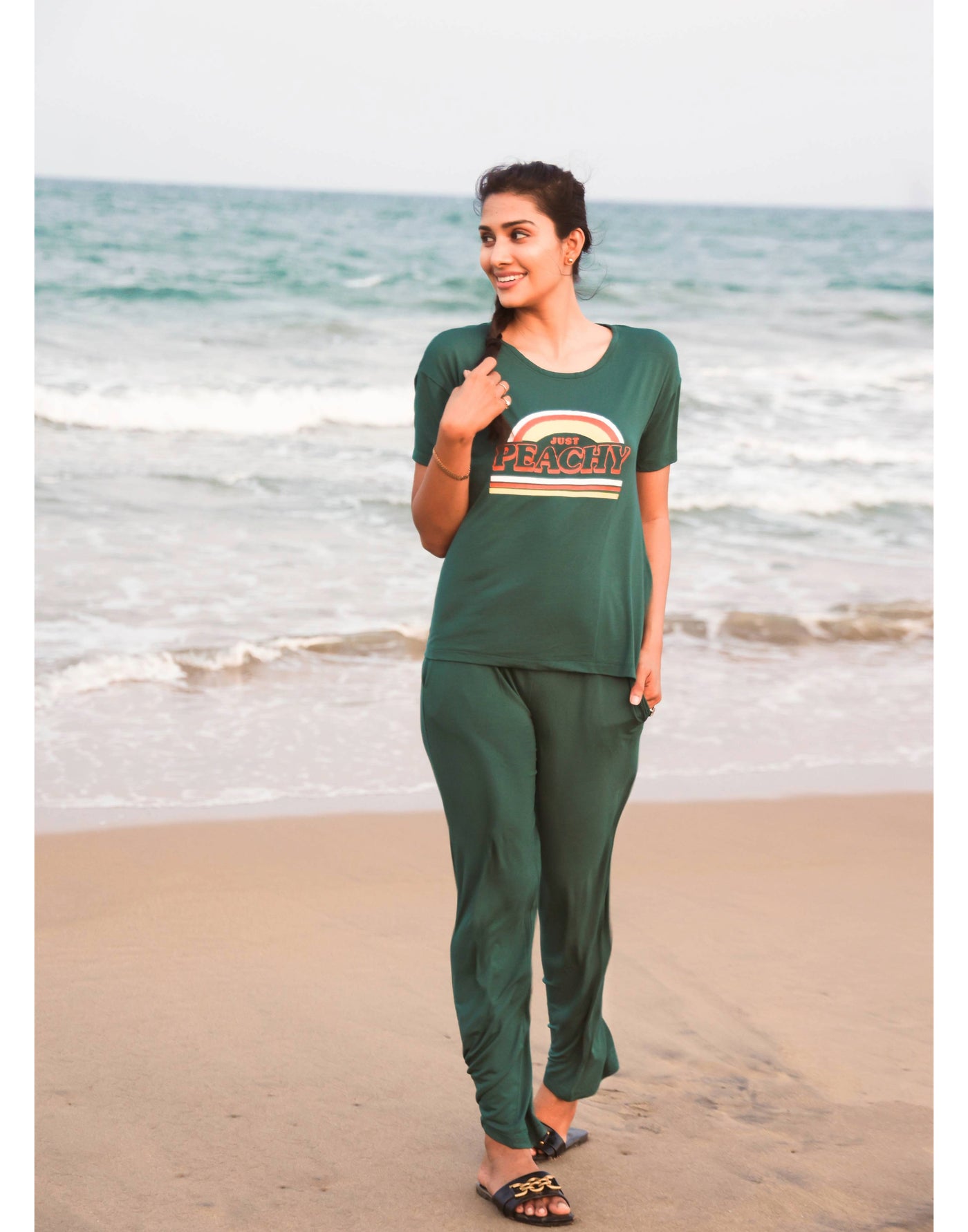 Pyjama Set for Women-Green Solid