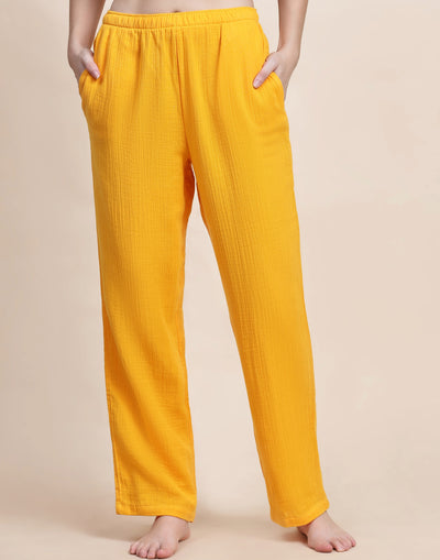 Night Suit Set for Women-Yellow Solid