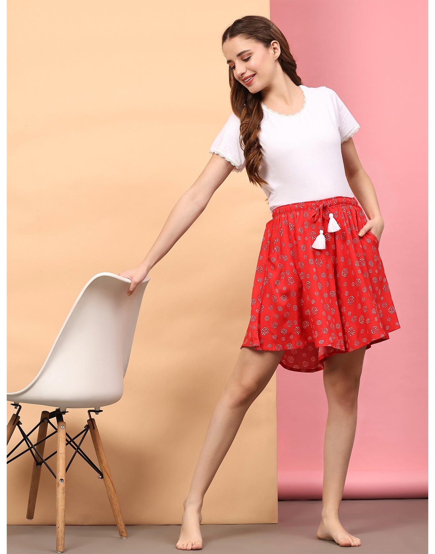 Culotte Shorts for Women-Red Dot
