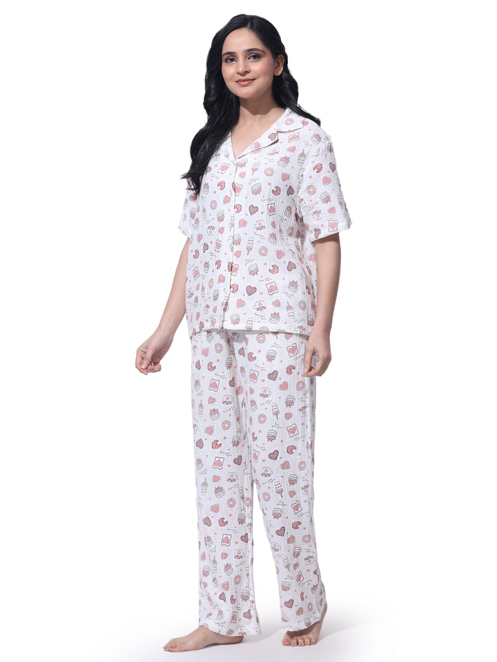 Soft viscose pajama bottoms with cute printed design and relaxed fit. Perfect women’s nightwear pants offering breathable comfort for sleep and lounging.
