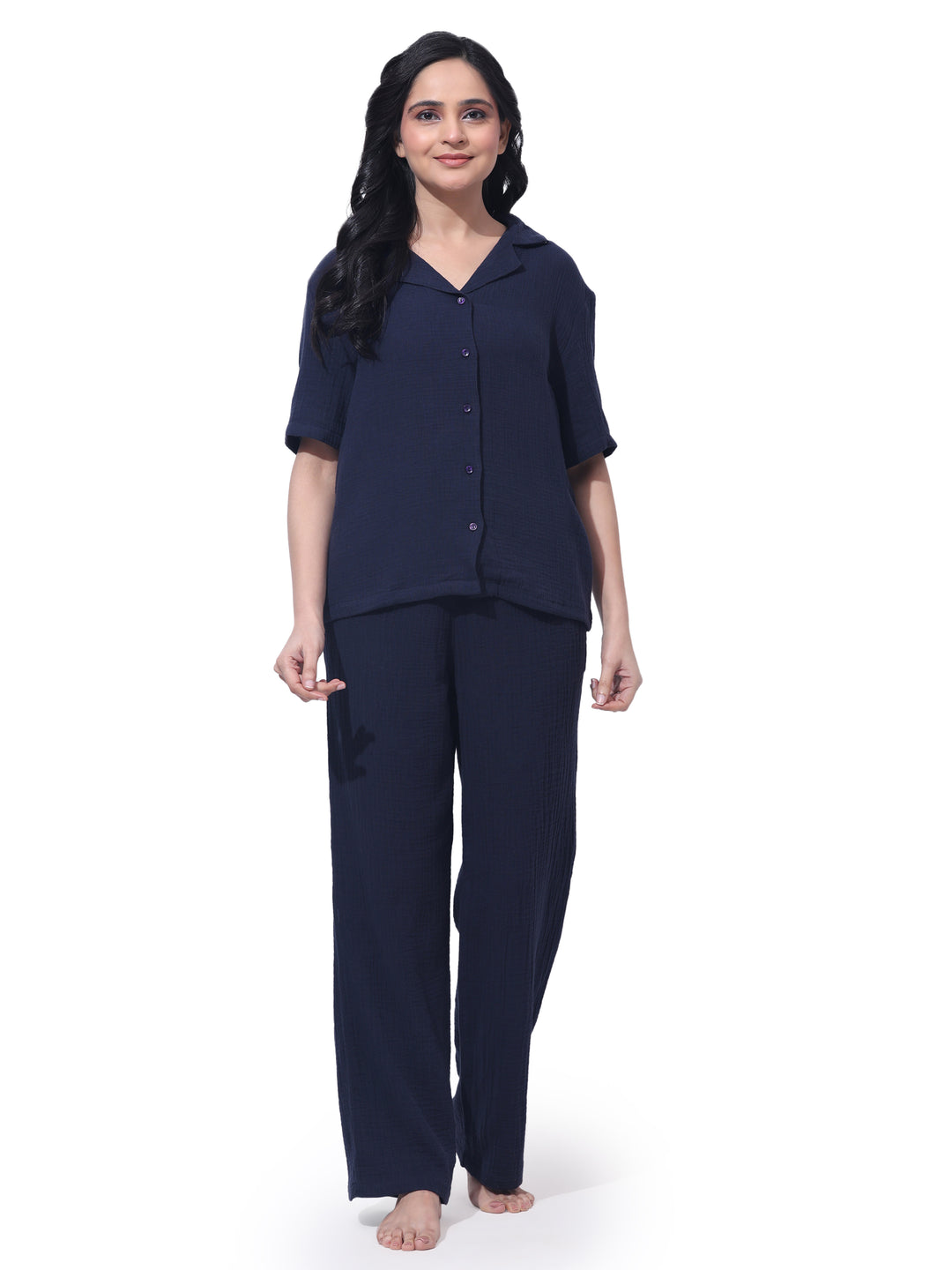 Night Suit Navy Loungewear Womens Women Cotton Night Suit Half Sleeve Night Dress With Pockets Night Suit Navy Loungewear Womens Women Cotton Night Suit Half Sleeve Night Dress With Pockets