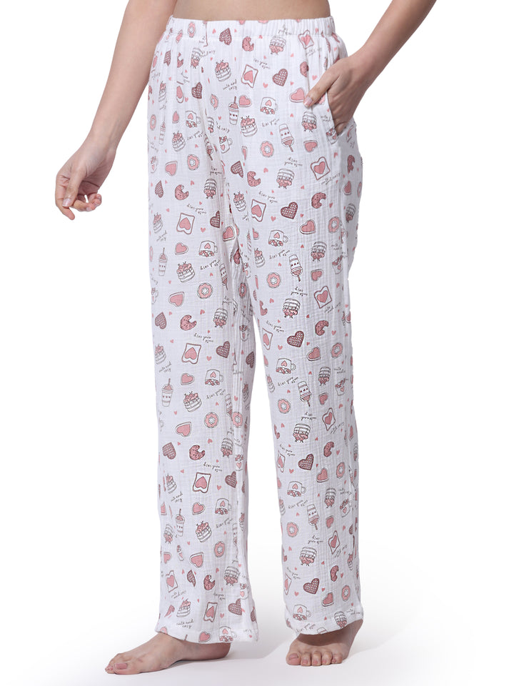 Stylish women’s off-white printed sleepwear shirt with short sleeves and relaxed fit. Comfortable viscose lounge top designed for nightwear and casual relaxation.