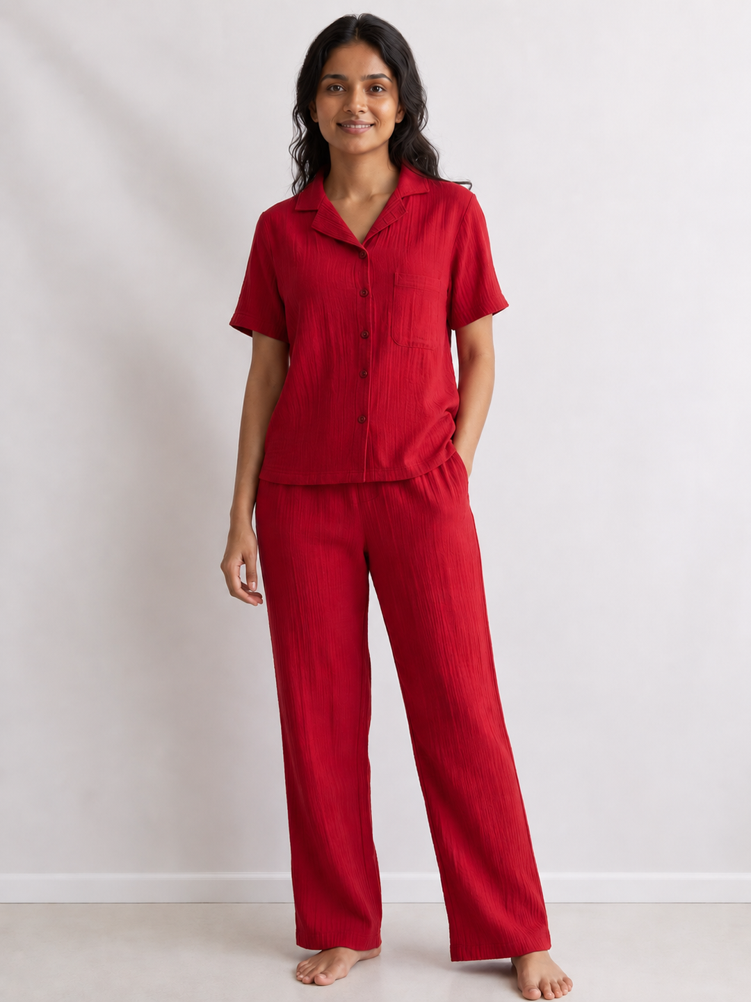 Women Wearing red Pajama set