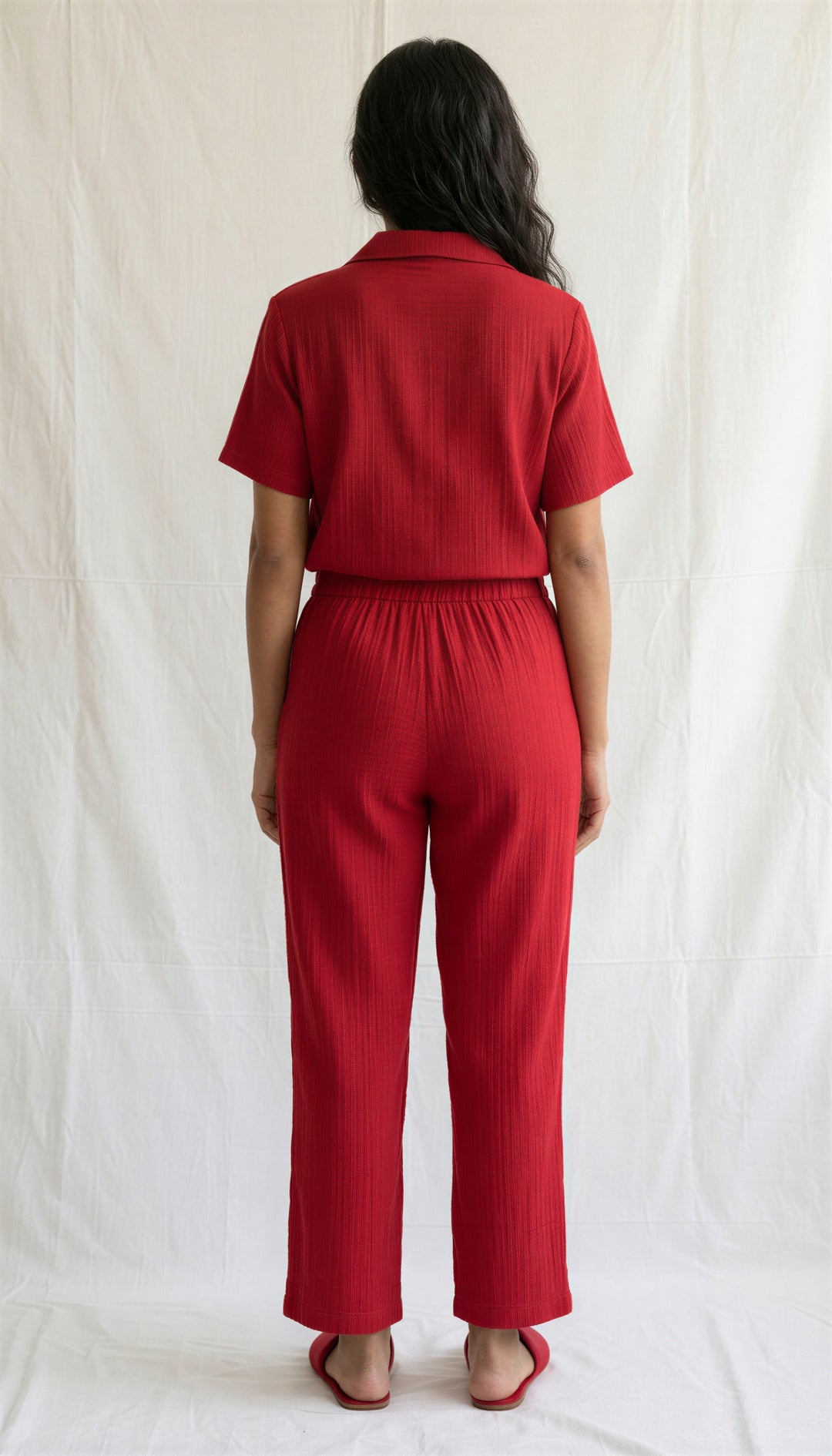 Women Cotton Night Suit - Half Sleeve Night Dress with Pockets | Savvy Red Double Cloth PJ set