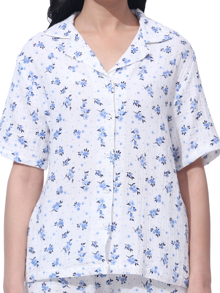 Half sleeve cotton top for women – button-down front from night suit set
