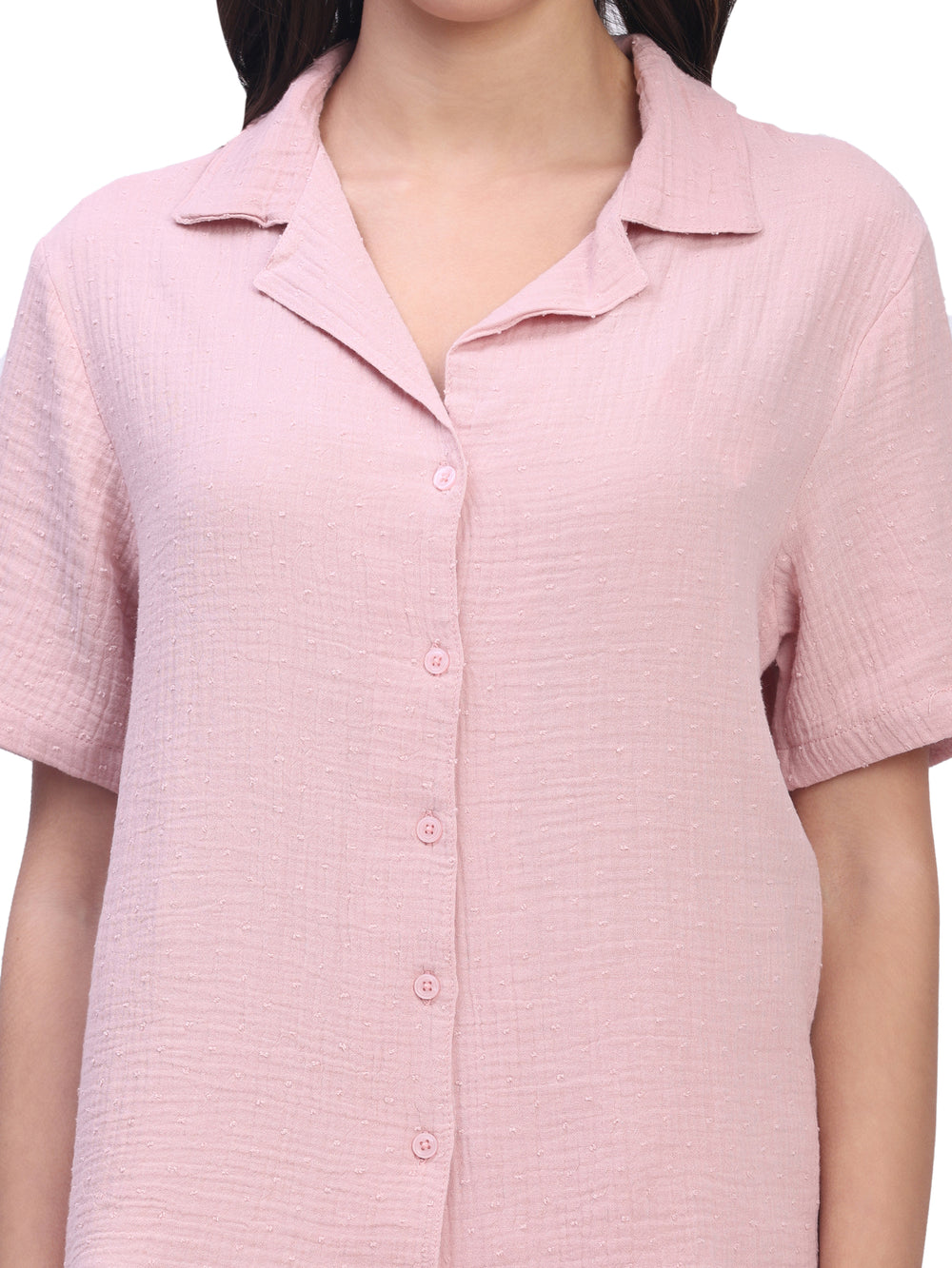 Half sleeve cotton top for women – button-down front from night suit set