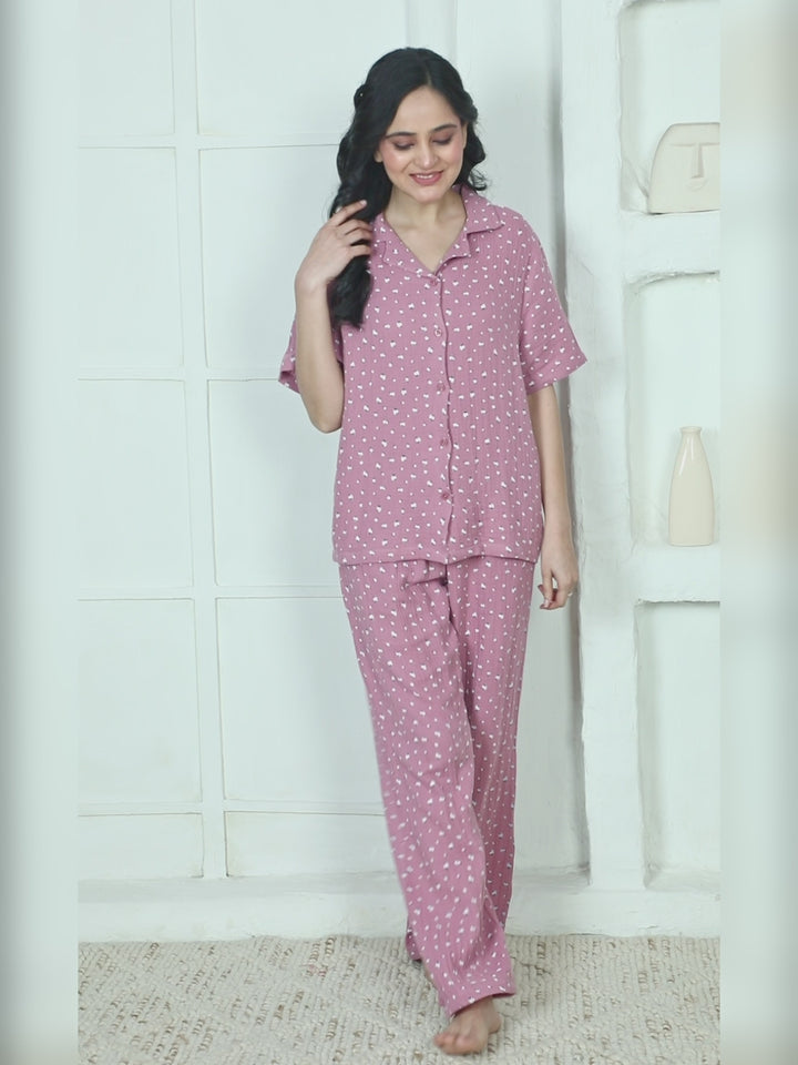 Women Cotton Night Suit - Half Sleeve Night Dress with Pockets | British Daisy Print PJ Set