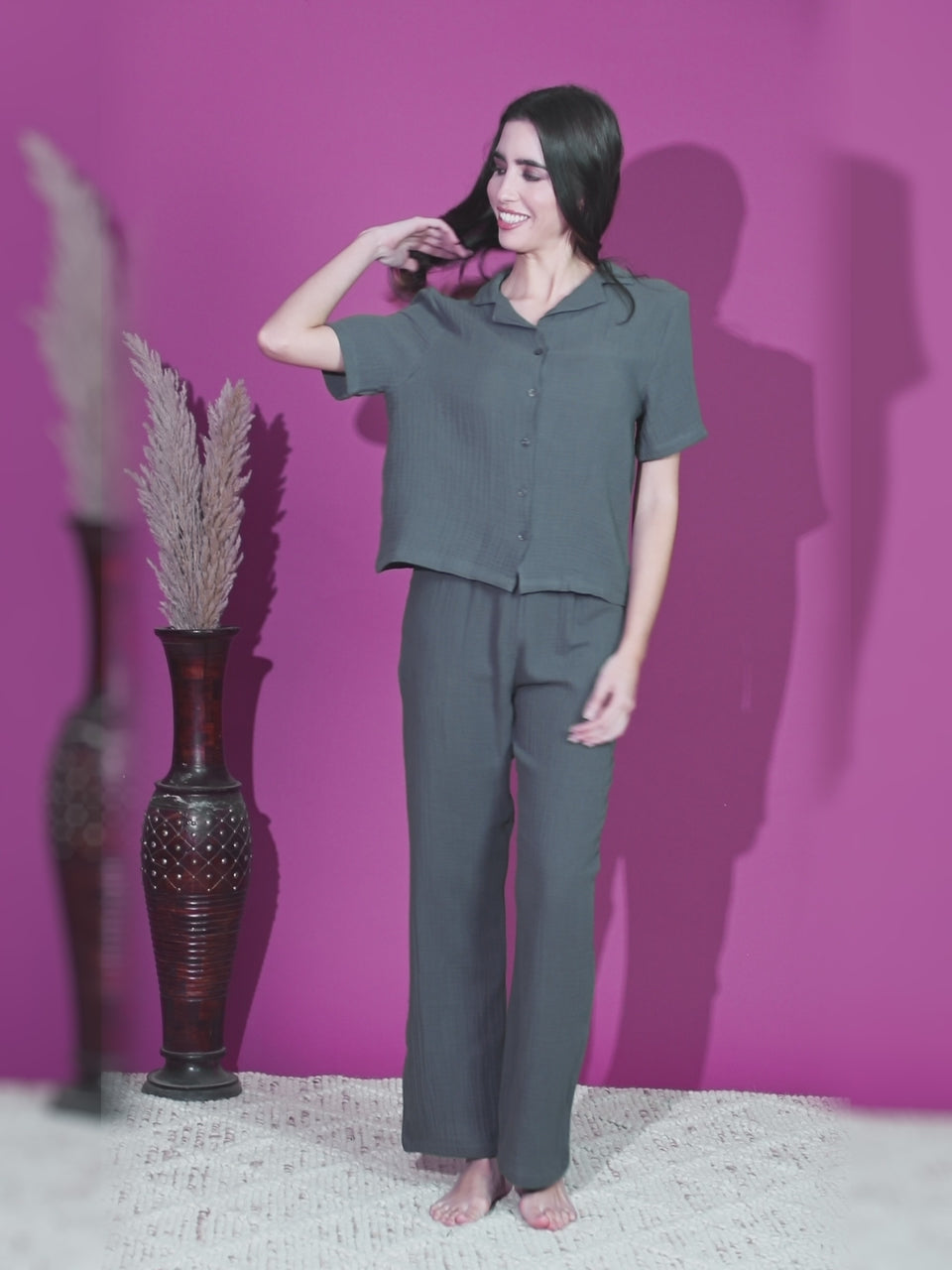 Lady wearing comfortable nightwear for women – cotton pajama set