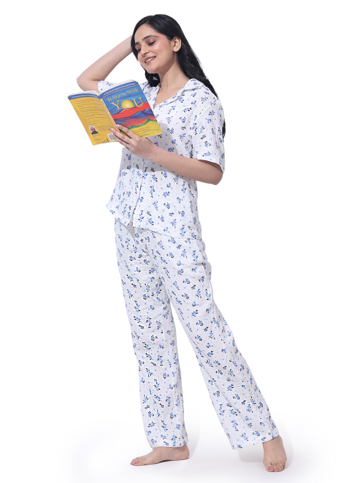 Side view of model wearing cotton night dress for women – relaxed fit sleepwear

