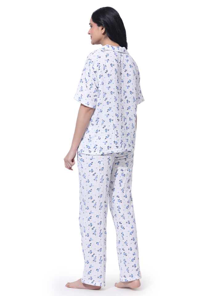 Back view of women's cotton night suit showing relaxed fit and breathable fabric
