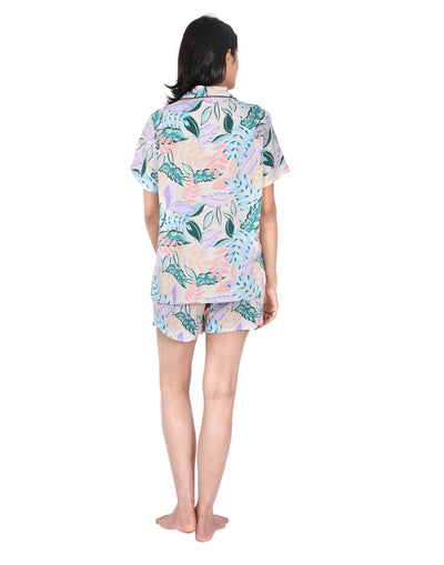 Night Suit Shorty Set for Women-Tropical Foliage