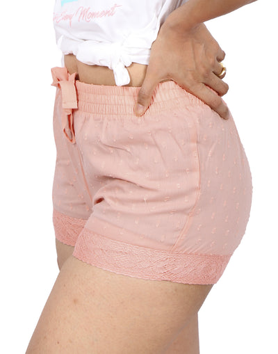 Lounge Shorts for Women-Peach Dotted