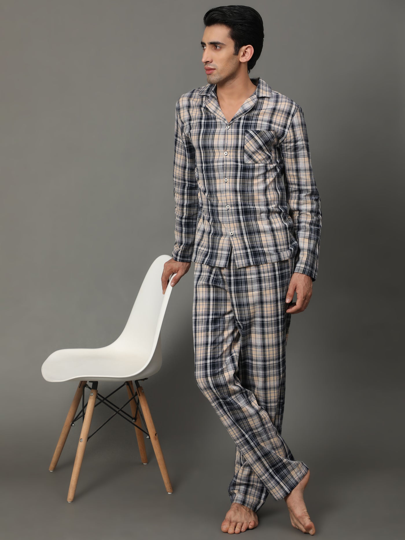 Pyjama Set for Men-Blue Checked