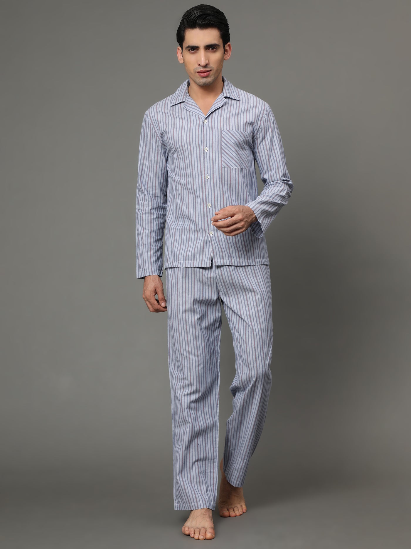Pyjama Set for Men-Grey Stripes