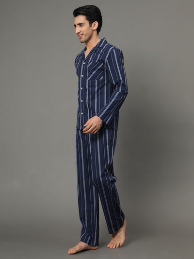 Pyjama Set for Men-Navy Stripes