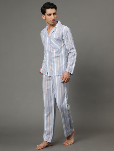 Pyjama Set for Men-Grey Stripes with Gold Lurex