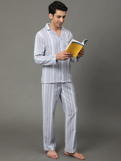 Pyjama Set for Men-Grey Stripes with Gold Lurex