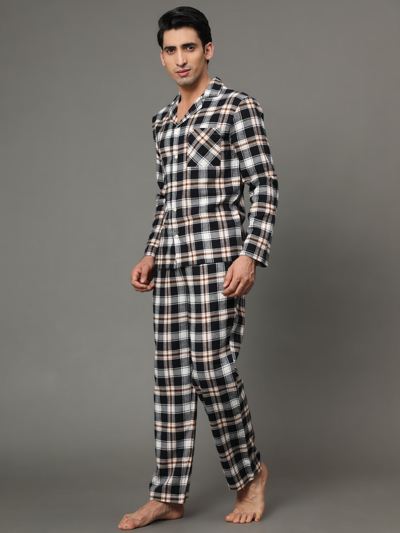 Pyjama Set for Men-Black & White Checked