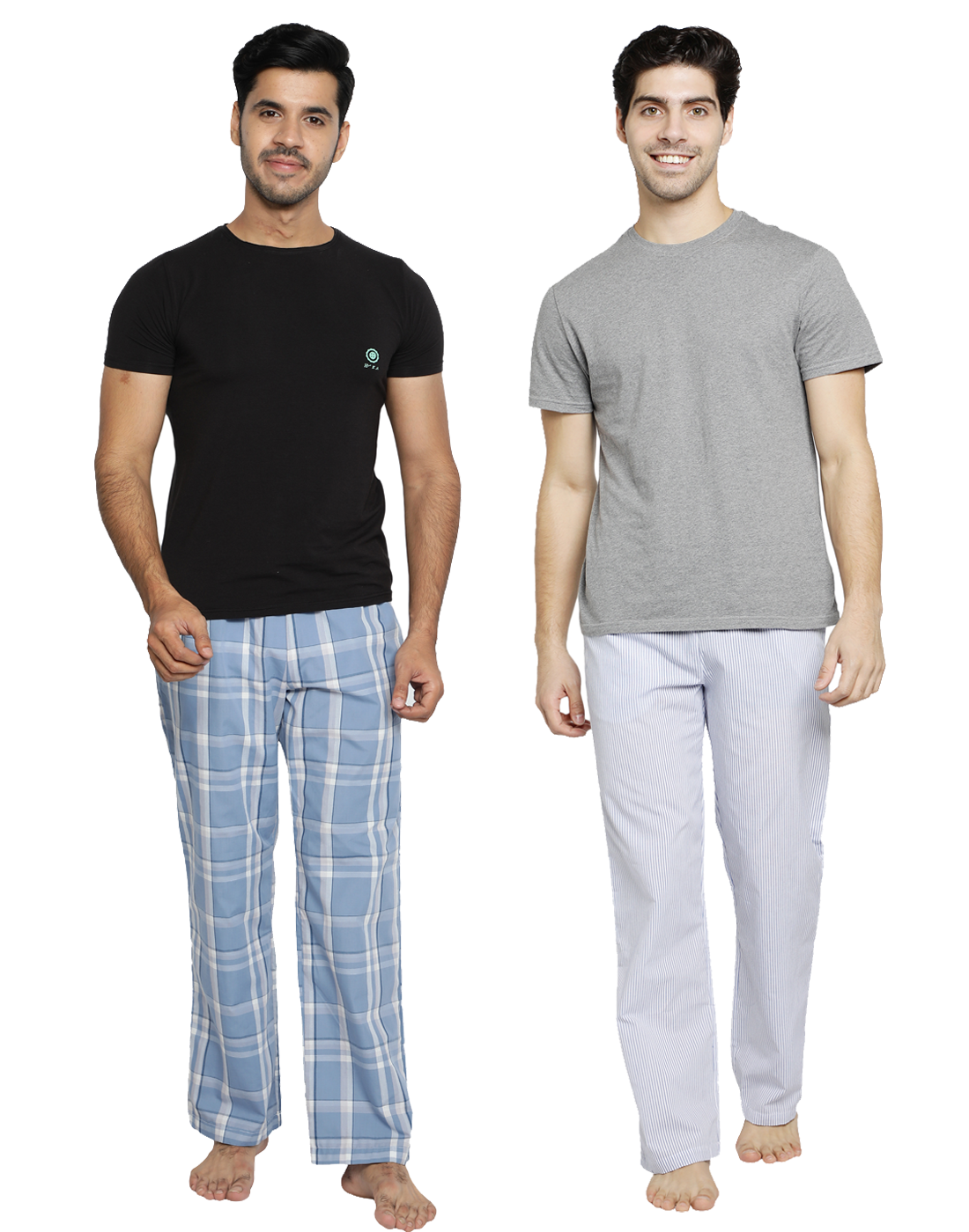 Lounge Pant for Men-Blue Checks & Stripes(Pack of 2)