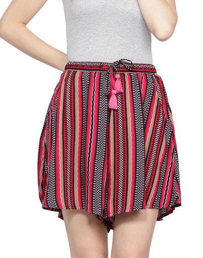 Culottes Shorts for Women-Pink Navy Stripes